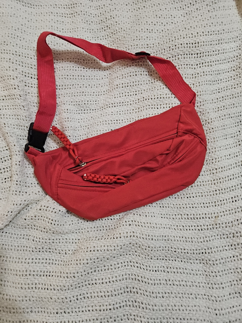 Everyday Red Women's Crossbody Belt Bag with Braided Zipper Pulls